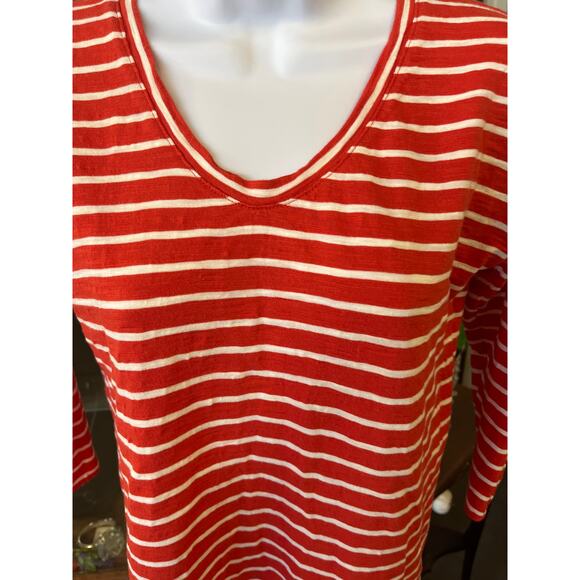 Talbots T-Shirt Top Orange-Red White Striped Long Sleeve Nautical Large - Picture 3 of 3